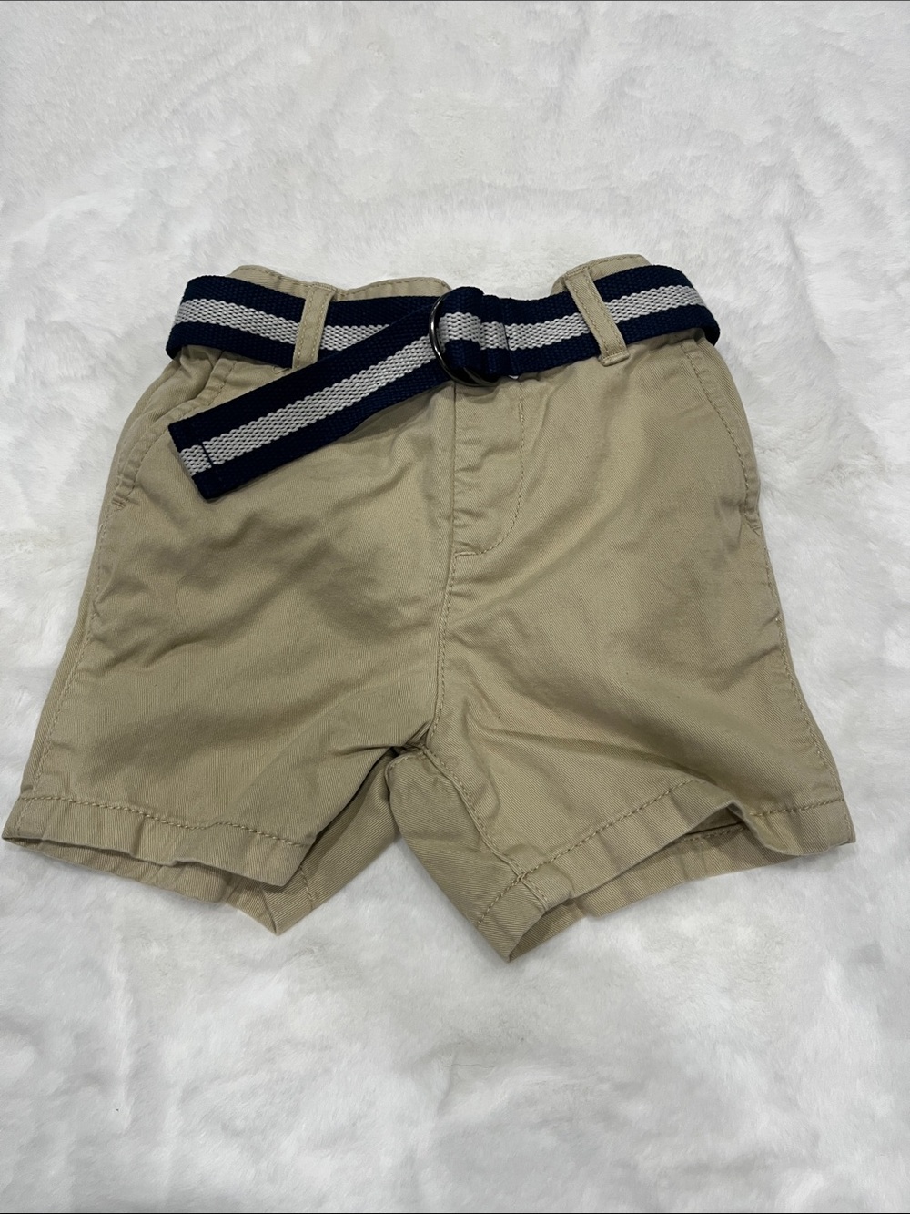The Children's Place Khaki Shorts with Navy & White Striped Belt